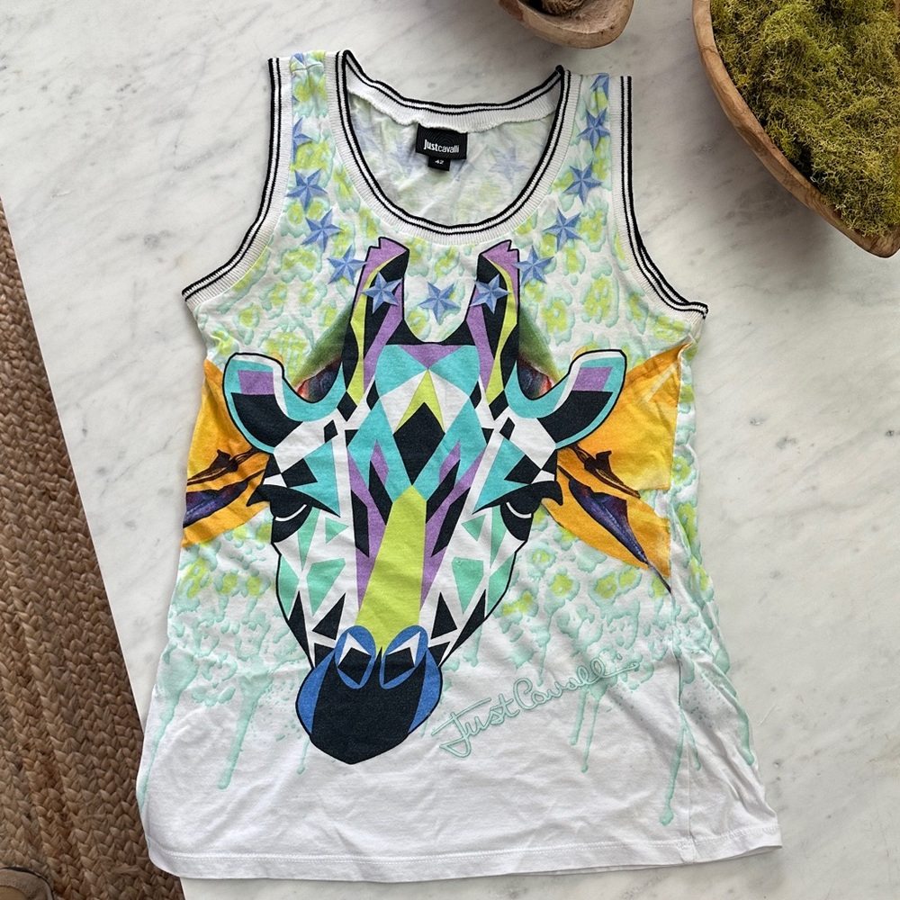 Just Cavalli Multicolor Geometric Giraffe Tank Top 🔥